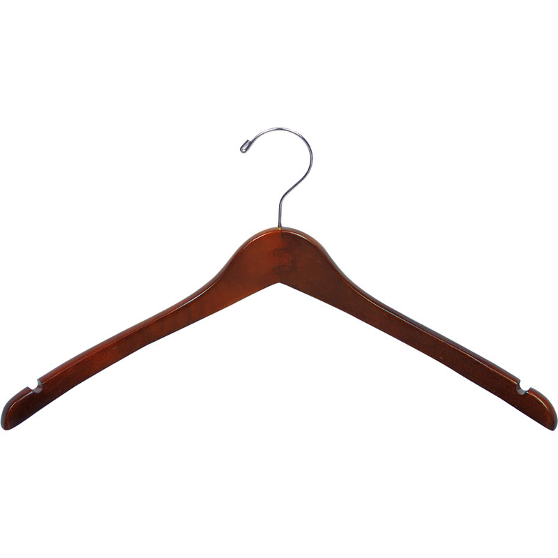 Cintre courbé en bois pour robe / chandail / chandail, Noyer / Chrome