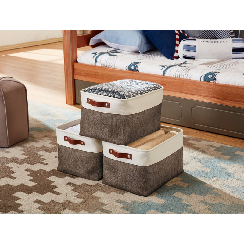 Bac de rangement en tissu XL, Brun / blanc, 3