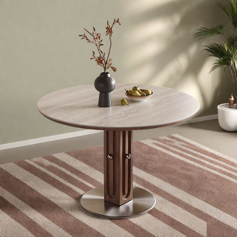 Modern Round Dining Table,Stainless Base, 29.5”H x 43.3”L x 43.3”W
