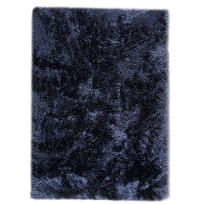 Tapis bleu marine à poils longs fabriqué à la main Hoisington