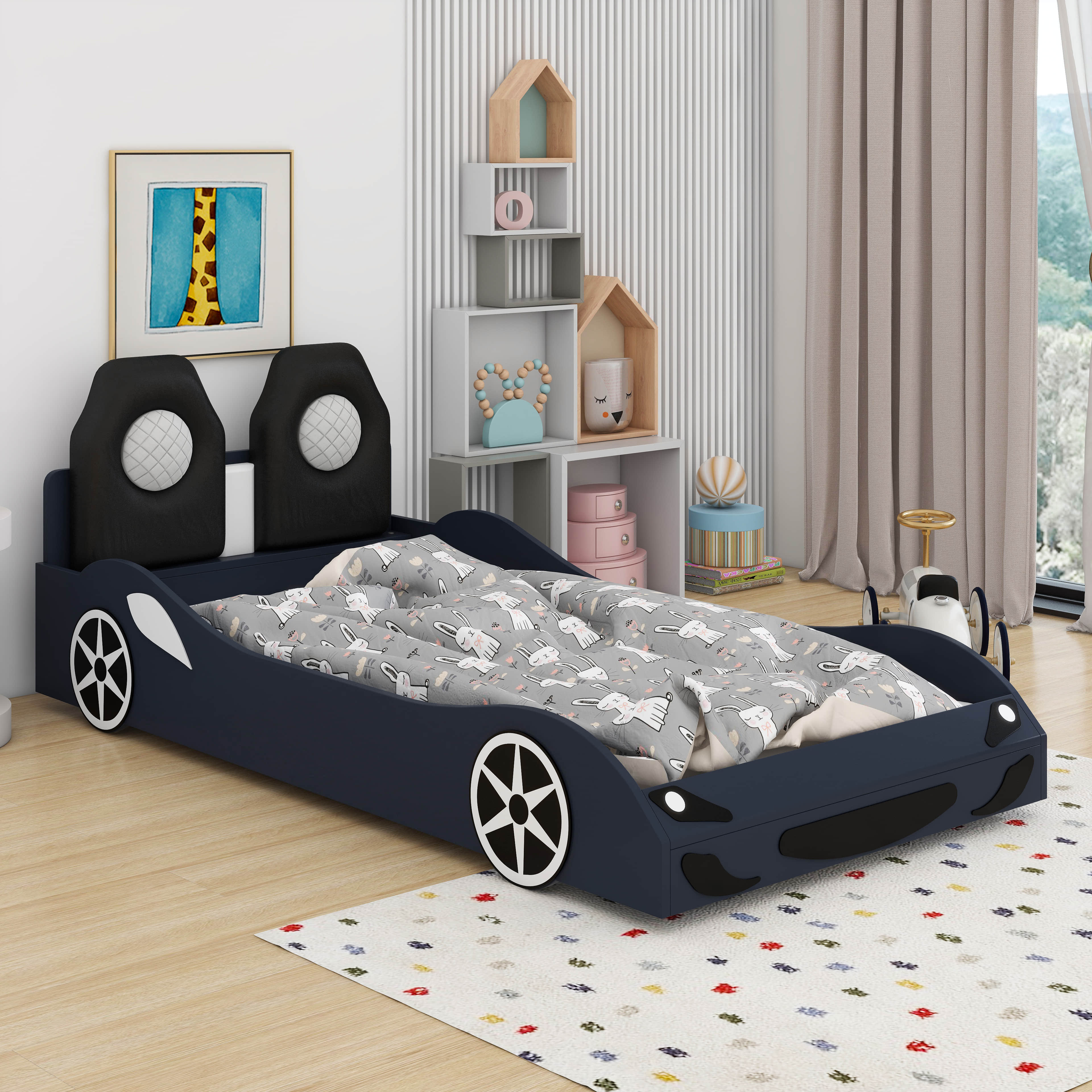 Red Barrel Studio® Wood Twin Size Race CarShaped Platform Bed With LED