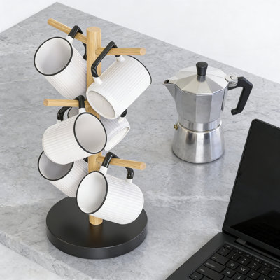 Support de porte-gobelet en bambou pour comptoir, organisateur de porte-gobelets robuste avec base épaissie pouvant contenir 6 tasses pour économiser de l'espace dans la cuisine