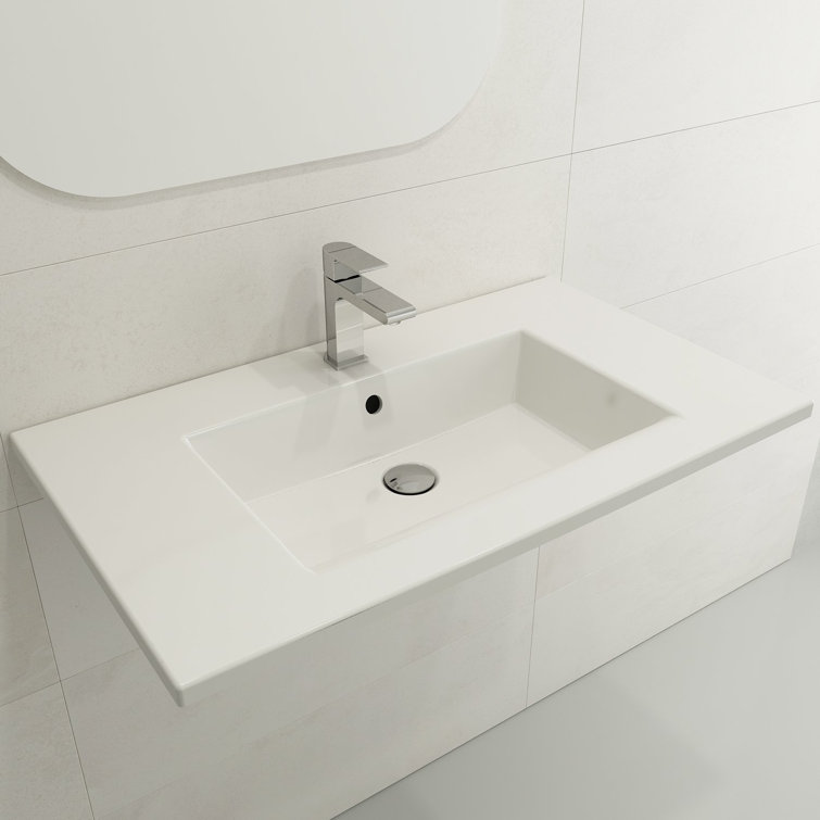 BOCCHI Ravenna 18.7'' Fireclay Rectangular Bathroom Sink with Overflow