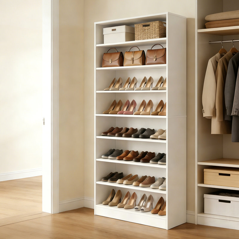 9 Tier Heavy Duty Wood Shoe Cabinet With Adjustable Shelves And Open Storage For Entryway, Hallway, And Living Room