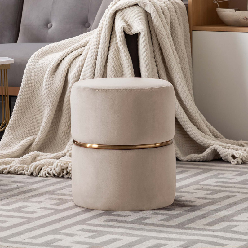 Artin 35.5Cm Wide Velvet Round Footstool Ottoman, Beige