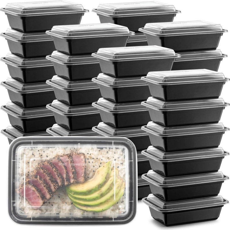 Donjanae 38oz. Black Rectangular Meal Prep / Bento Box Containers with Lids