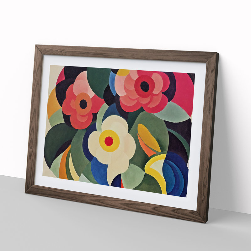 Abstract Peony Flowers - Framed Print, 34cm H x 46cm W x 2cm D, Walnut