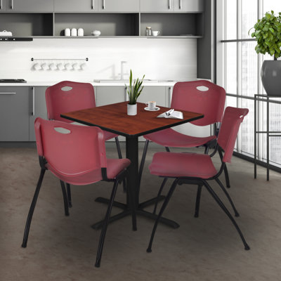 Cain Square X-Base Breakroom Table & 4 M Stack Chairs