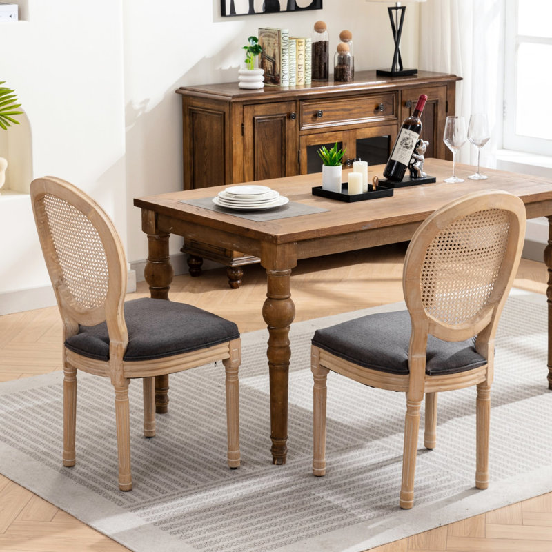 2 chaises de salle à manger, revêtement en lin gris avec dossier, fabrication en bois massif, coussin en mousse, capacité de poids de 300 lb supportée 2 et robustesse, rembourrage, charge maximale de 300 livres