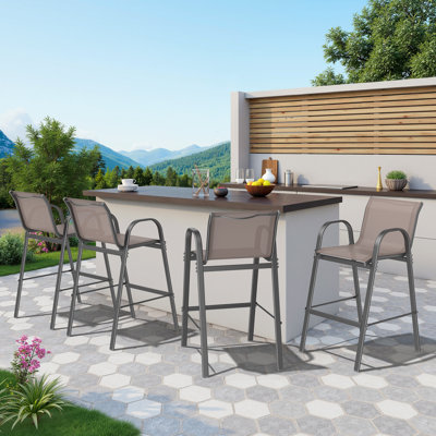 Wittig Patio Bar Stools With High Back And Armrests (Set Of 4)