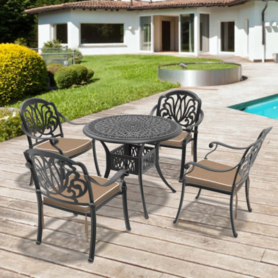 5-Piece Set Of Cast Aluminum Patio Furniture With Frame And Seat Cushions