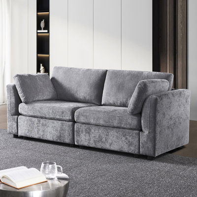 Victorian Style Modular In Grey Chenille, 2 Seat, Wood Frame, Elegant Decoration Chenille Fabric With Rolled Arms And Detachable