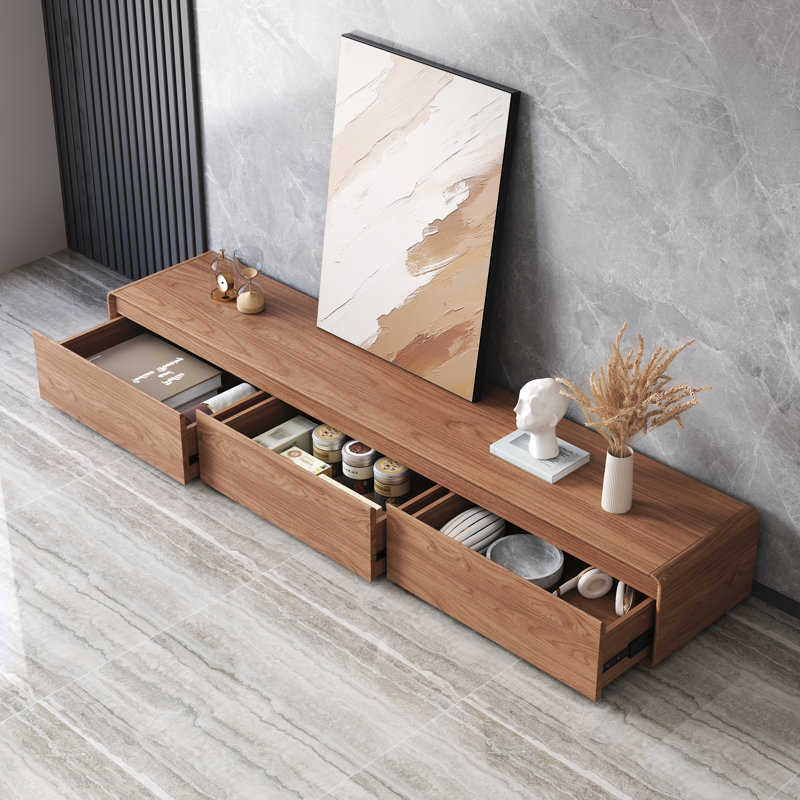 Modern Walnut TV Stand With 3 Drawers For Stylish Living Room Storage, 10.2" H x 78.7" W x 14.6" D