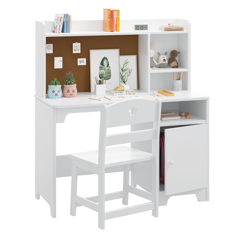 Ensemble de bureau et chaise pour enfants avec huche, armoire de rangement pour chambre à coucher et salle d'étude, Blanc