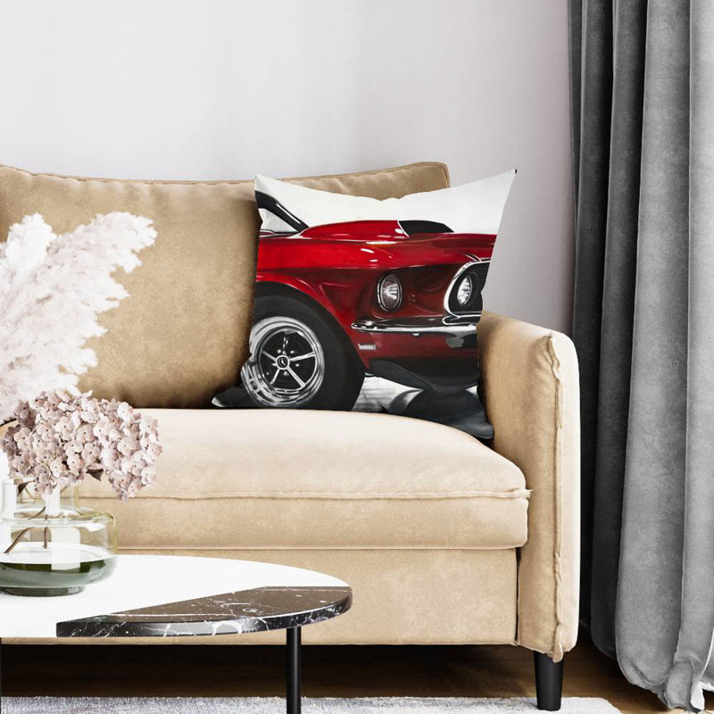 Classic red car - 16"x16" Throw pillow cover - Poly twill - Print on demand, 16" x 16", Pillow Cover Only - No Insert