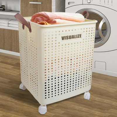 Grand panier à linge pliable sur roulettes, conception ventilée avec poignées de transport pratiques