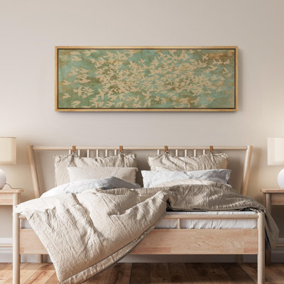 Abstract Green Flying Birds Illustration Rustic Extra Large Pictures Framed Canvas Print Wall Art