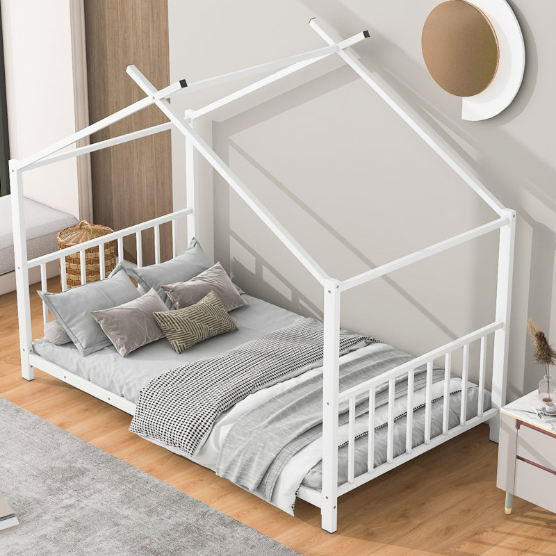 Twin Size Metal Platform Bed, White