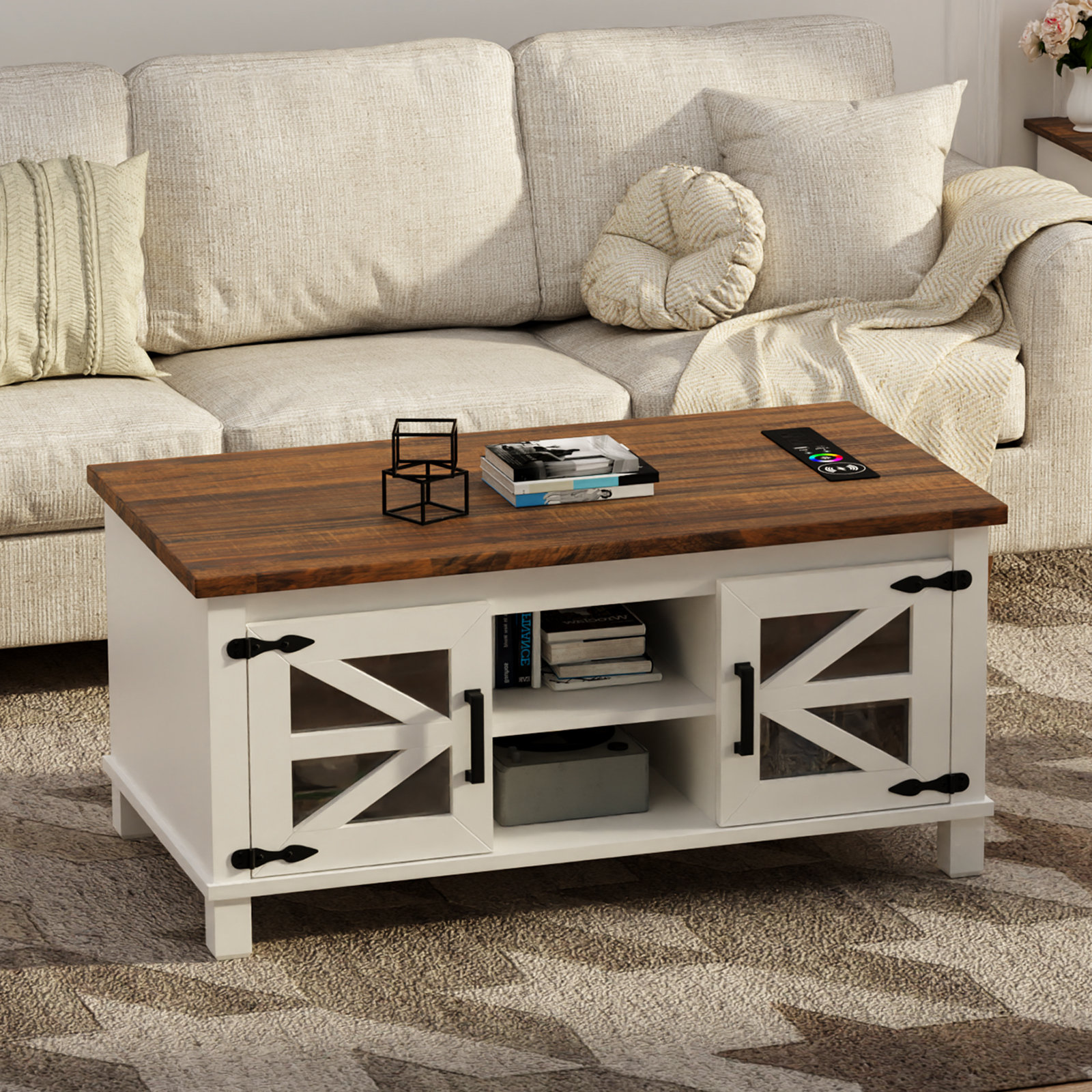 Gracie Oaks Tavier Lift Top Coffee Table with RGB Lights, Charging