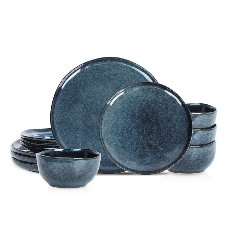 Mirella Blue Ceramic 12-Piece Dinnerware Set for 4