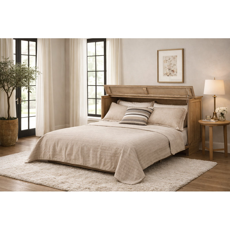 Bristol Premium Cabinet Bed With Queen Mattress And Outlets, Ash