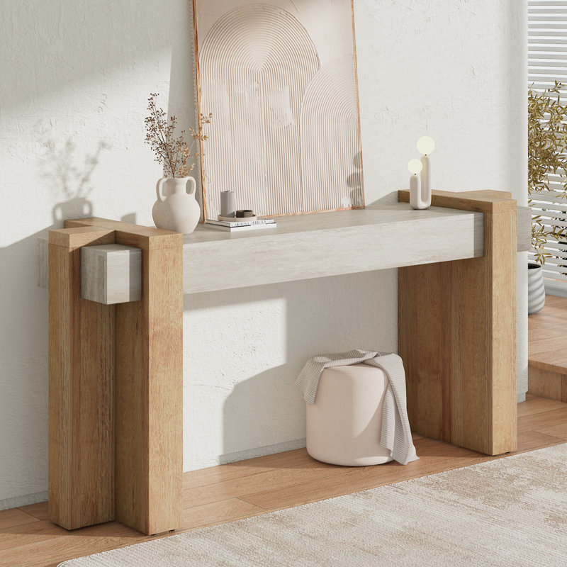 Modern Entryway Console Table, Geometric Minimalism Entrance Sofa Table, 70.9-Inch, for Entryway, Hallway, Living Room, Sand-Washed and Natural Oak