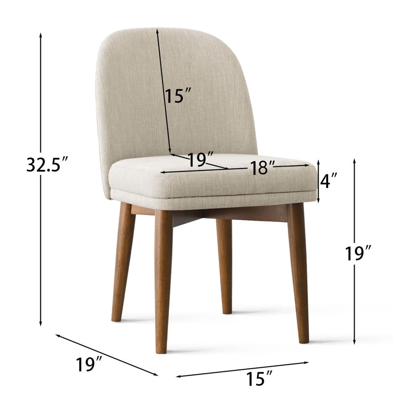 Linen Upholstered Dining Chairs with Solid Wood Legs, Beige