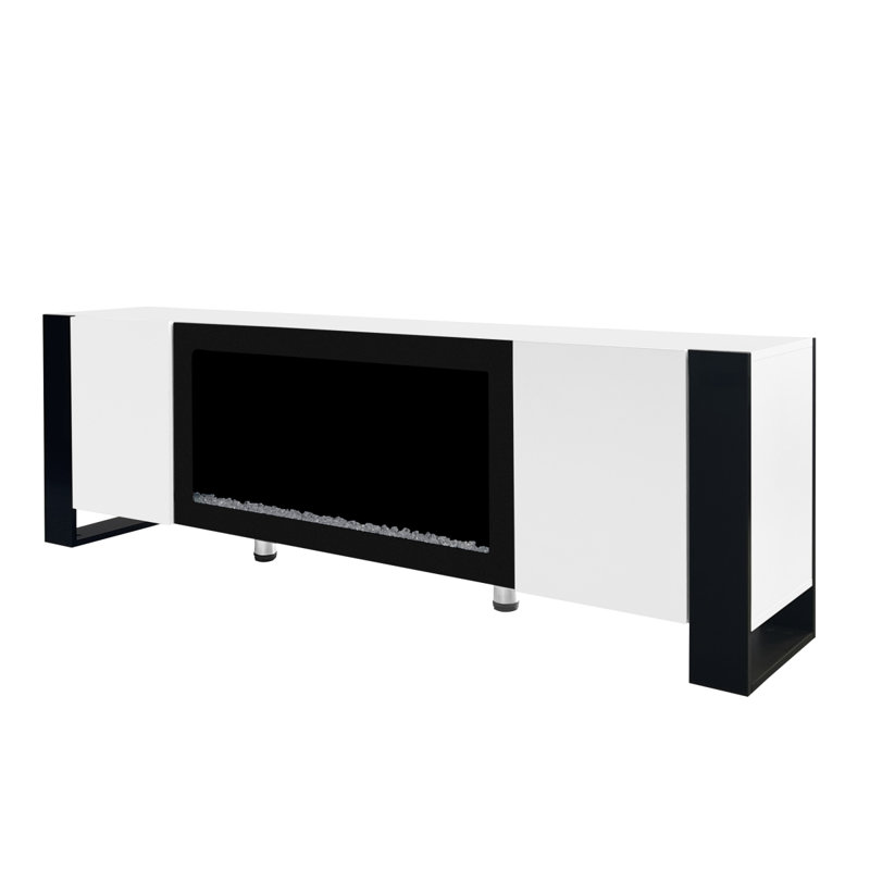 ON-TREND Modern TV Stand With 34.2" Non-Heating Electric Fireplace, High Gloss Entertainment Center With 2 Cabinets, Media Console For Tvs Up To 78", White
