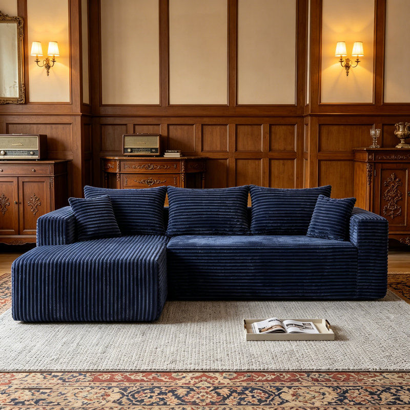 92.5" Sectional Couches For Living Room Modern Modular L-shape Cloud Sofa Compression-boneless Deep Seat Couch With Chaise No Assembly Required Right Blue