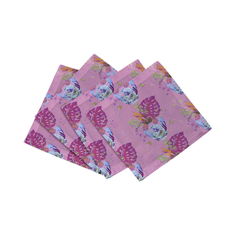 Monkey Small Jungle Cotton Sateen Cocktail Napkins, Sacha