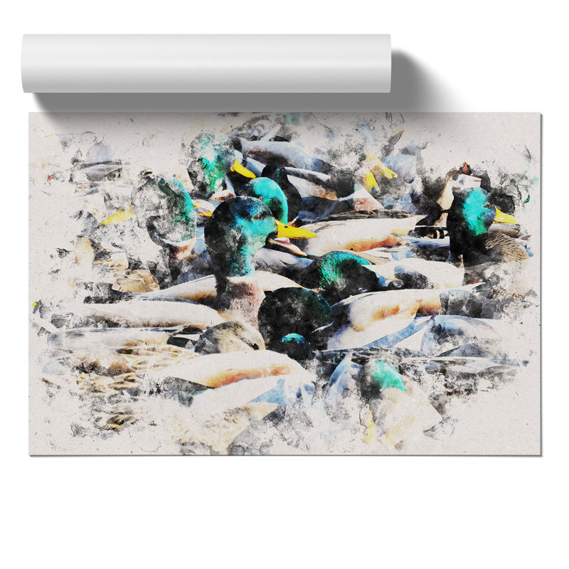 Mallard Ducks Watercolour - Frameless Print, 59cm H x 84cm W x 0.1cm D