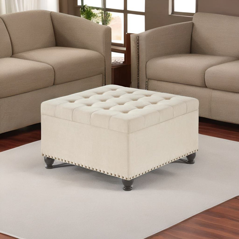 Brextyn Faux Leather Ottoman, Beige Faux Leather