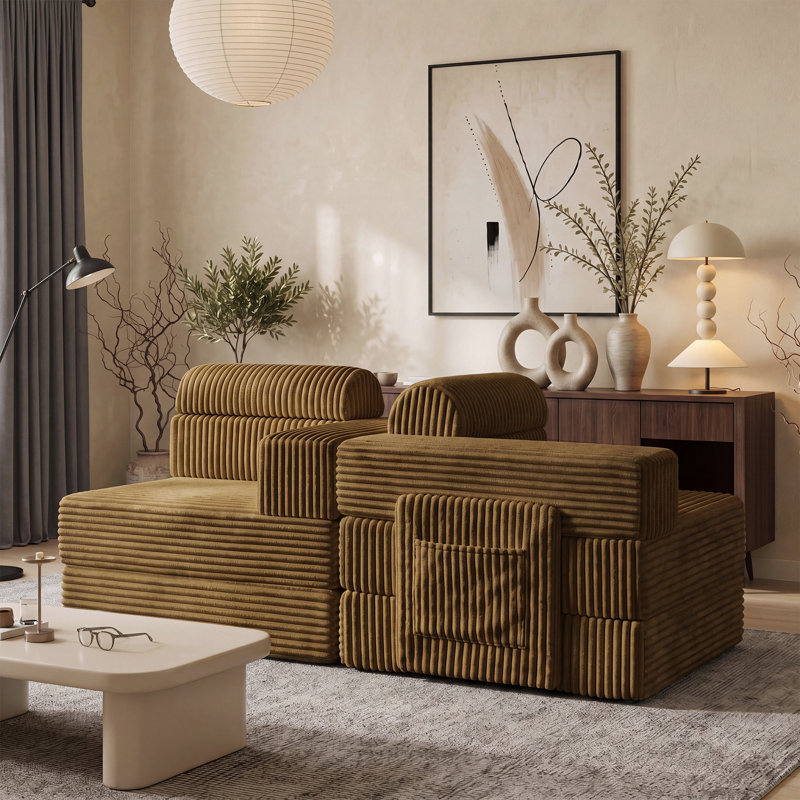 Sisler 71" Boneless Sofa Upholstered Corduroy Couch Sleeper, Brown Corduroy