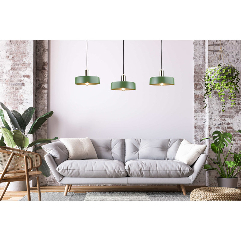 Bhayani 3 - Light Drum Pendant, Khaki Gold, Green