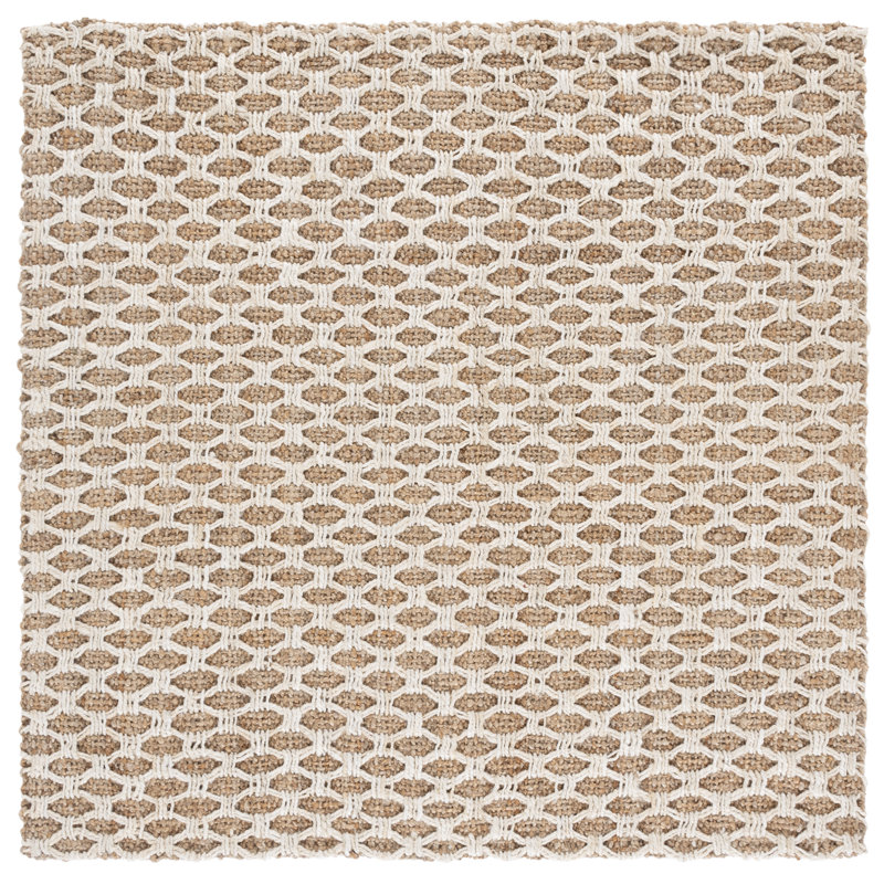 Natural Fiber Handwoven Jute Geometric Rug, Square 6'