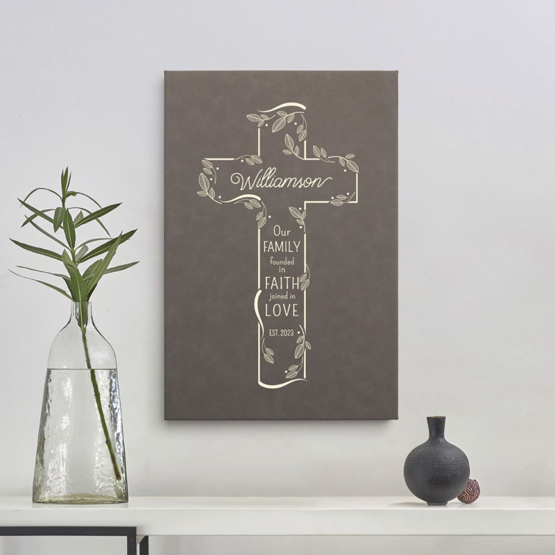 Family Cross Leatherette Canvas 12x18, Gray
