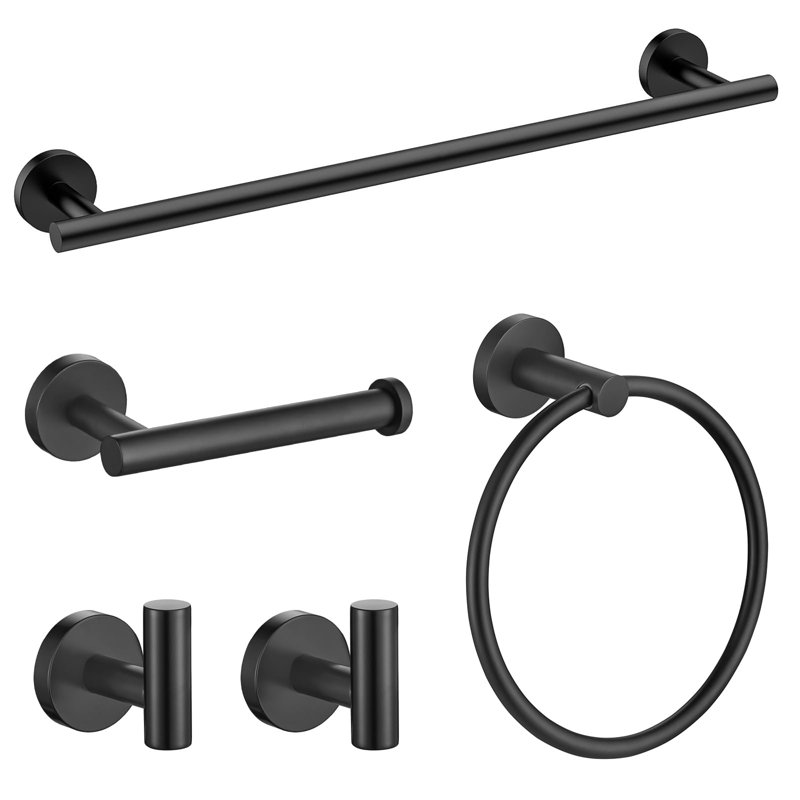 Ensemble de 5 serviettes de bain 5 pièces , 16 po, Noir mat, 5 pièces