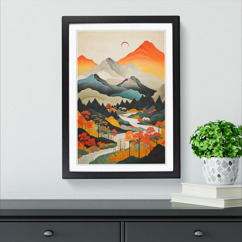 Japanese Mountains Constructivism No.2 - Framed Print, Black Framed, 34cm H x 25cm W x 2cm D