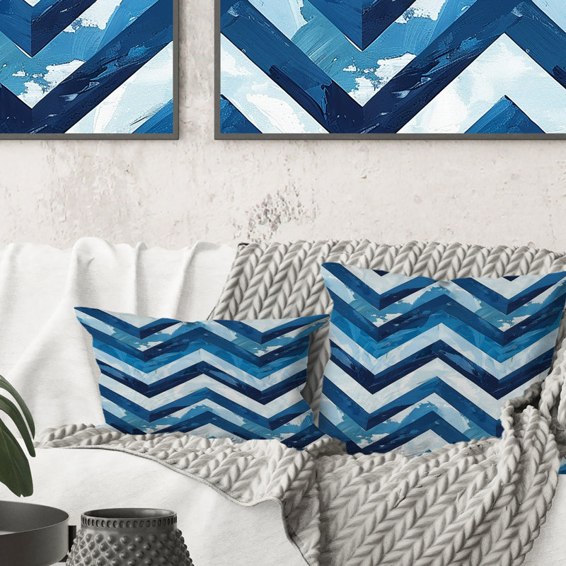 Coussin lombaire bleu Midcentury Chevron I - Midcentury