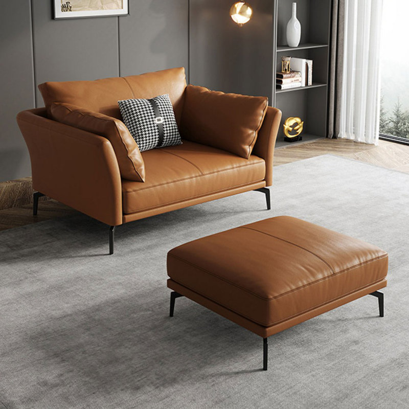 Chaise avec accoudoirs avec coussin 42,52 po en cuir véritable brun avec repose-pieds