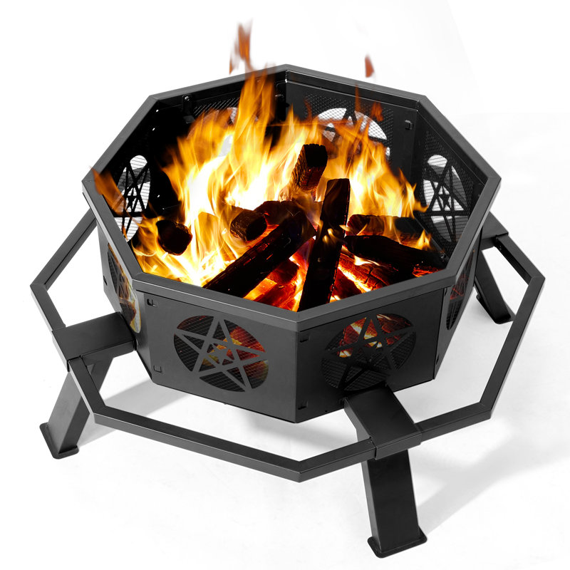 Black Metal Outdoor Fire Pit, 18.11" H x 39.76" W x 39.76" D