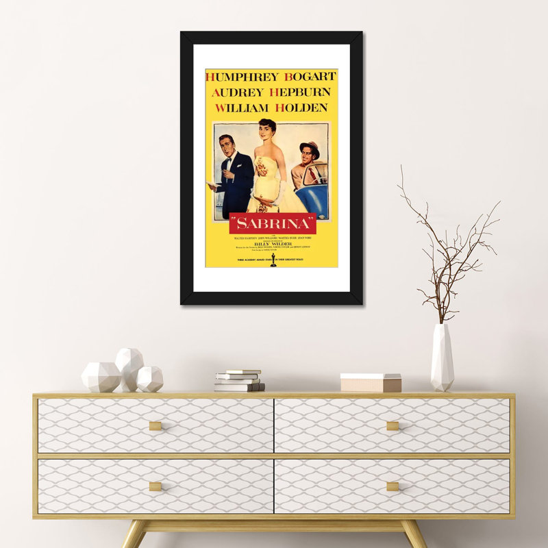 « sabrina film », affiche rétro sur toile, Papier d'art encadré noir, Blanc, H 32 po x l 24 po x P 1 po