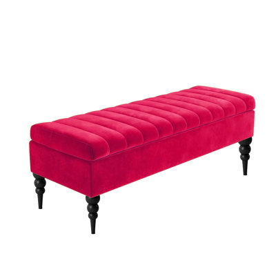Sierra Striped Ottoman Storage Bench - Upholstered Plush Velvet Shoes Bench with Turned Wooden Legs