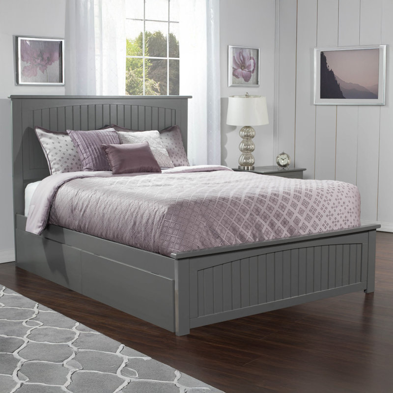Kindig Solid Wood Coastal Cottage Platform Bed with Matching Footboard and Storage Drawers, Queen, Atlantic Gray