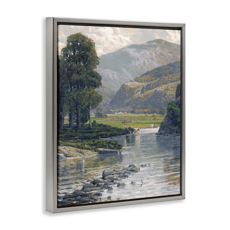 Art mural avec toile flottante Pebbled Creek par Stellar Design Studio, Cadre flottant gris lustré, H 31 po x l 25 po