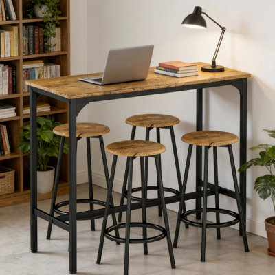 Table avec tabourets, table de cuisine 4 chaises, ensemble de table de bar à hauteur de comptoir et chaises 5 pièces