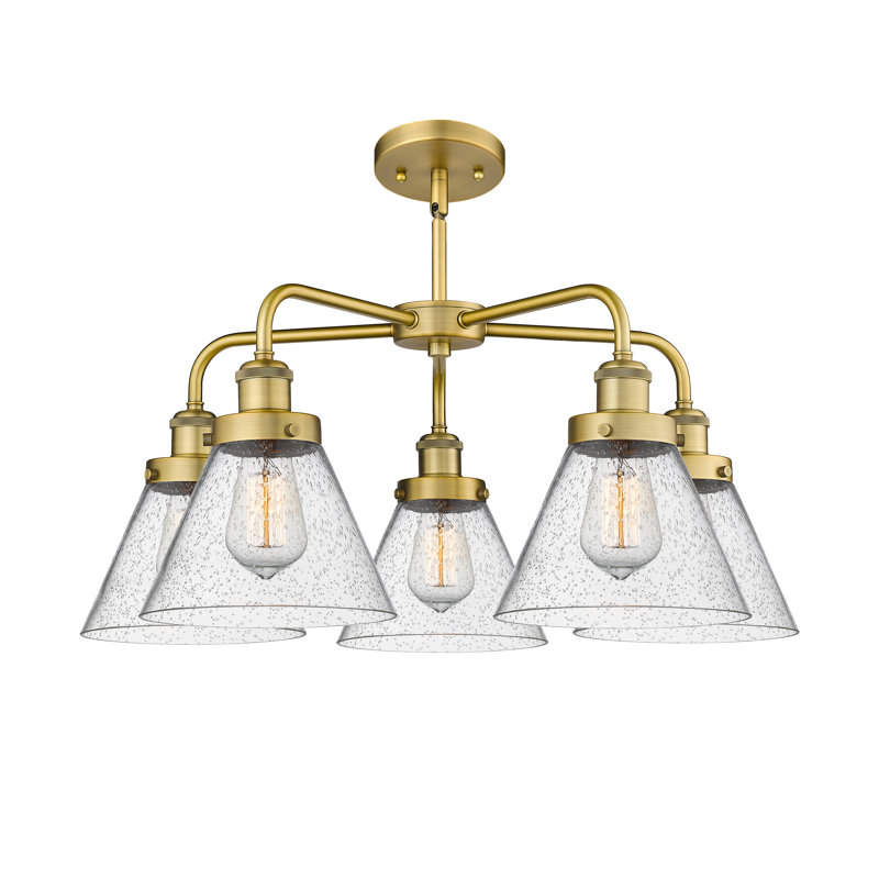 Lustre suspendu 5 lumières Cone, Grainé, Laiton brossé