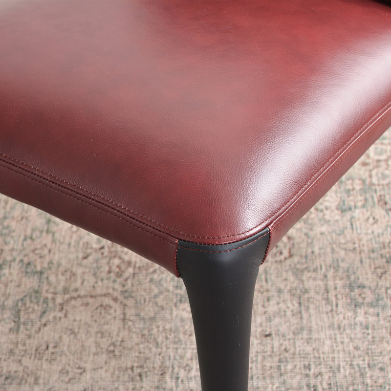 21" Wide Modern No Assembly Top-grain Genuine Leather Upholstered Dining Chair, Red, 1