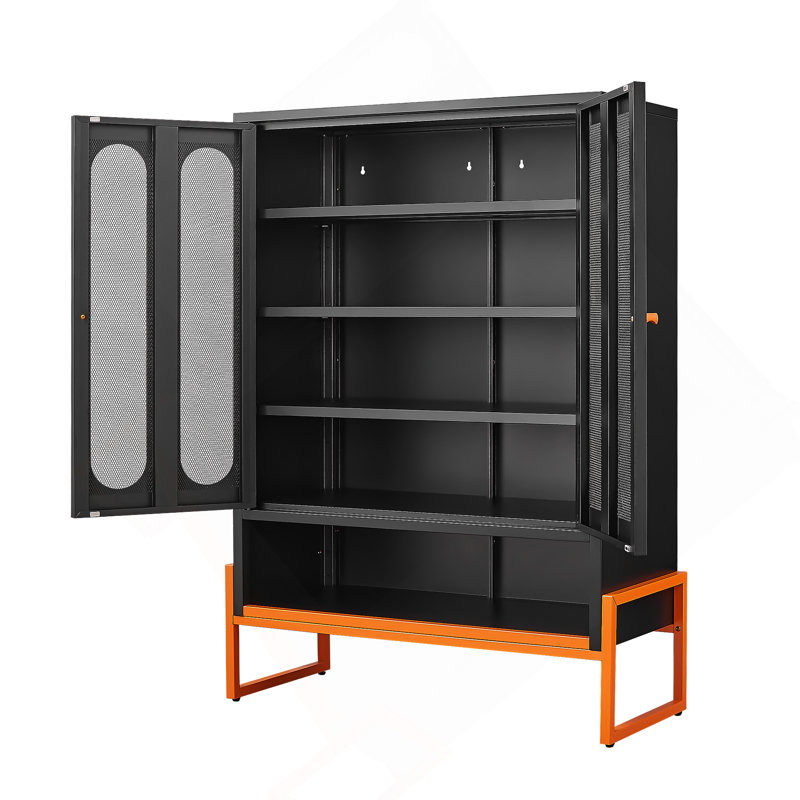 Armoire à chaussures à porte en maille à double face avec cloisons mobiles à double couche, base creuse pour une conception résistante à l'humidité et aux séismes, compatible avec les balais pour le salon