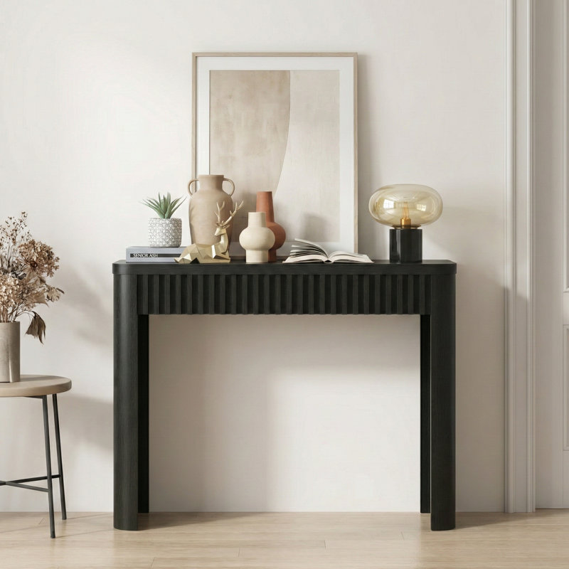 Abdel 39" Fluted Console Table with Mid-Century Modern Styling, Black Oak, 29.5" H x 39.4" W x 11.8" D